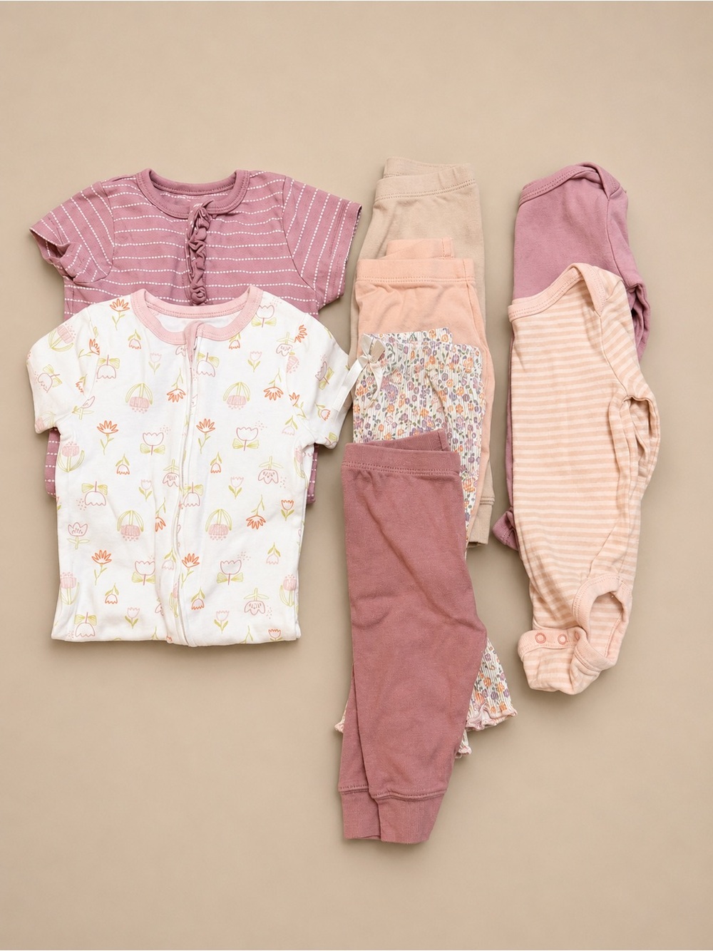 cloud island Pink & Cream Floral and Stripe Pajama Set